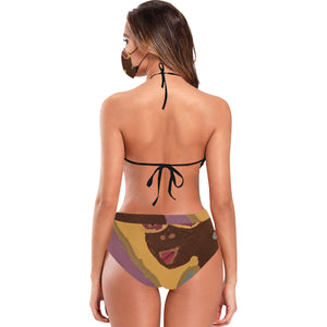 Dance With Mom Stringy Selvedge Bikini Set with Mouth Mask (S11)