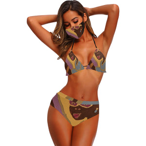 Dance With Mom Stringy Selvedge Bikini Set with Mouth Mask (S11)